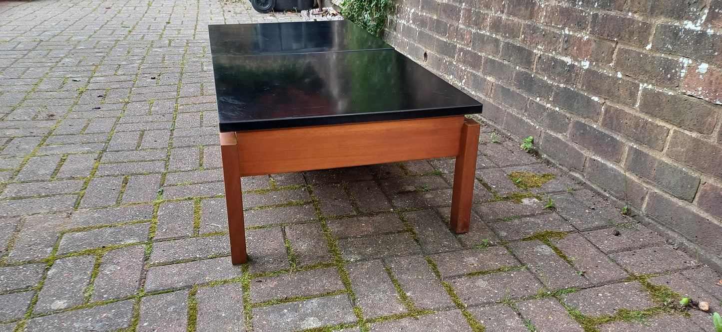 Pair of Vintage 1960s Teak & Black Formica Floating Coffee Tables – Modular Mid Century Modern Design – Use Together or Apart