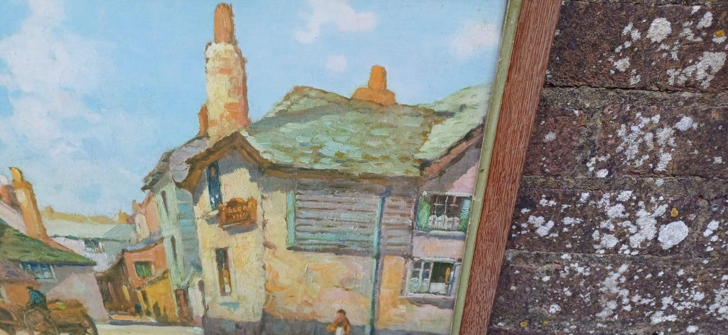 Rare Vintage 1900s print of The Sloop Inn, St Ives, Cornwall - painted by Brean, of Inn 1669 - framed in vintage wooden frame - read to hang