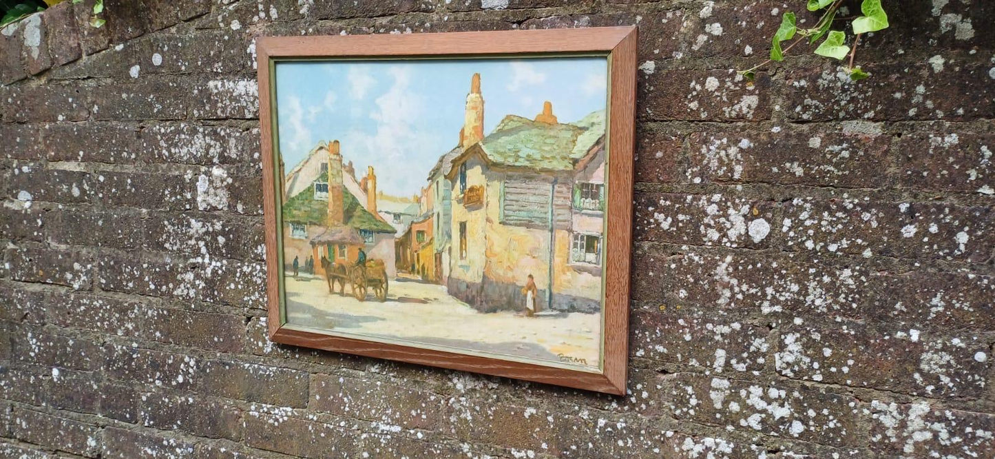 Rare Vintage 1900s print of The Sloop Inn, St Ives, Cornwall - painted by Brean, of Inn 1669 - framed in vintage wooden frame - read to hang