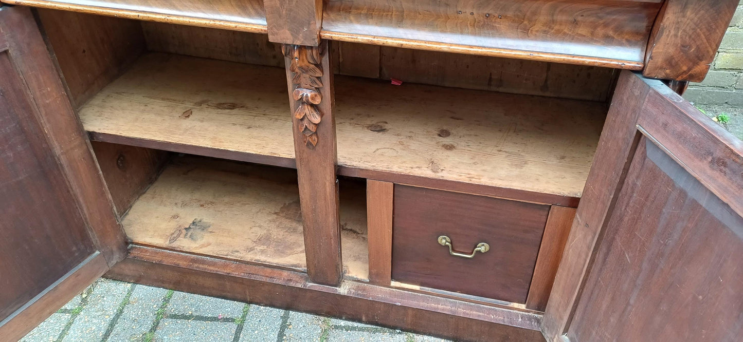 Antique Victorian Mahogany Sideboard Buffet Cabinet | Carved Mirror Back | English 19th Century Furniture