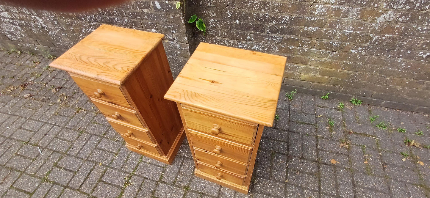 Pair of Useful This Rustic Solid Pine 4 Drawer Slim Flight Chest of Drawers | Vintage Storage Tallboys Rustic Shabby Chic FREE HAND Delivery