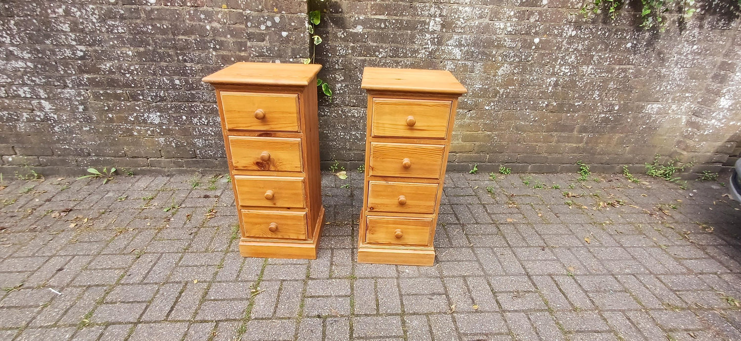 Pair of Useful This Rustic Solid Pine 4 Drawer Slim Flight Chest of Drawers | Vintage Storage Tallboys Rustic Shabby Chic FREE HAND Delivery