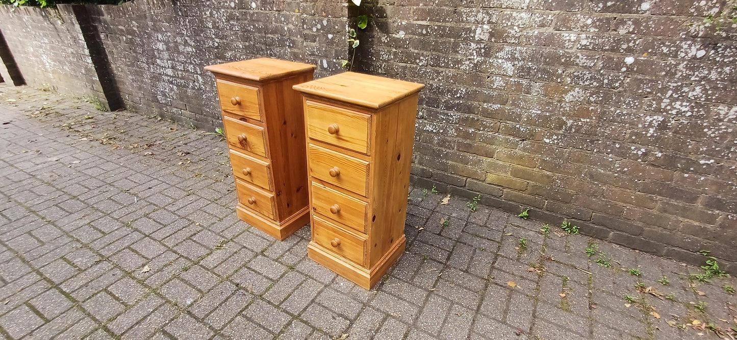 Pair of Useful This Rustic Solid Pine 4 Drawer Slim Flight Chest of Drawers | Vintage Storage Tallboys Rustic Shabby Chic FREE HAND Delivery