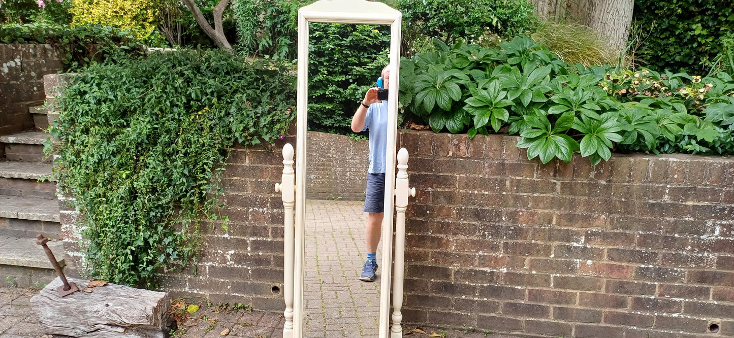 Vintage Full Length Cheval Mirror – Freestanding Swing Mirror in Cream – Distressed Painted Frame, Bedroom Decor, FREE HAND Delivery