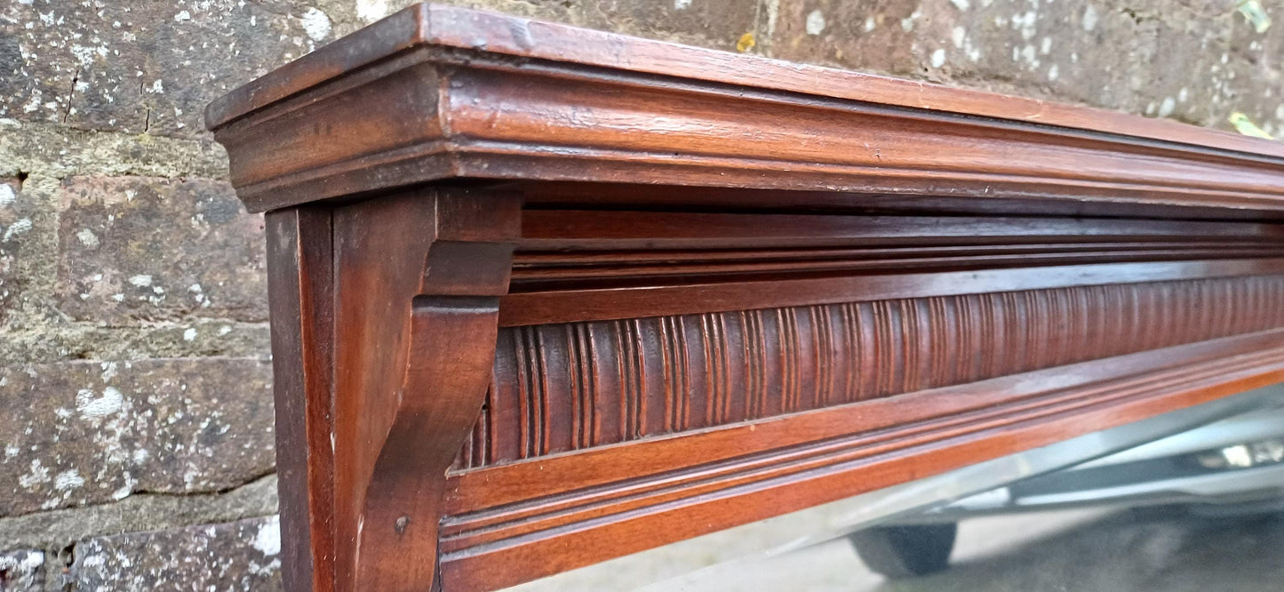 Large Antique Mahogany Over Mantel Mirror | Edwardian Style Carved Fireplace Mirror | Ornate Vintage Wall Mirror Hanging FREE HAND Delivery