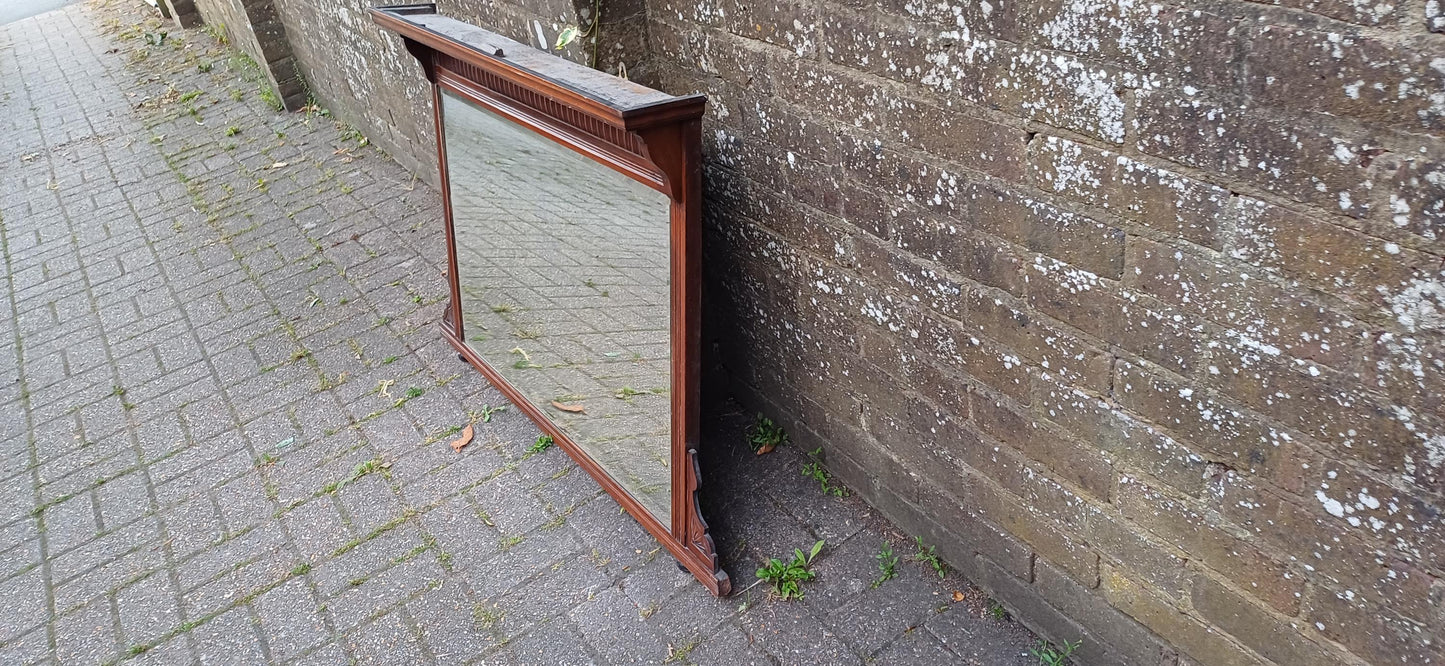 Large Antique Mahogany Over Mantel Mirror | Edwardian Style Carved Fireplace Mirror | Ornate Vintage Wall Mirror Hanging FREE HAND Delivery