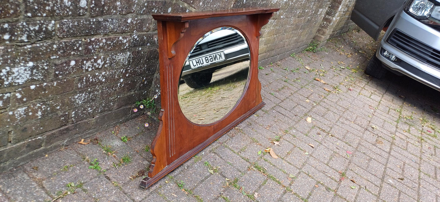 Antique 1920s Mahogany Wall Mirror with Decorative Cornice – Vintage Oval Glass Overmantel Mirror FREE LOCAL Delivery