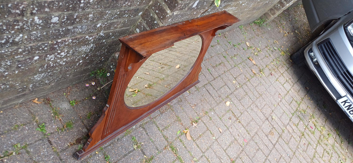 Antique 1920s Mahogany Wall Mirror with Decorative Cornice – Vintage Oval Glass Overmantel Mirror FREE LOCAL Delivery