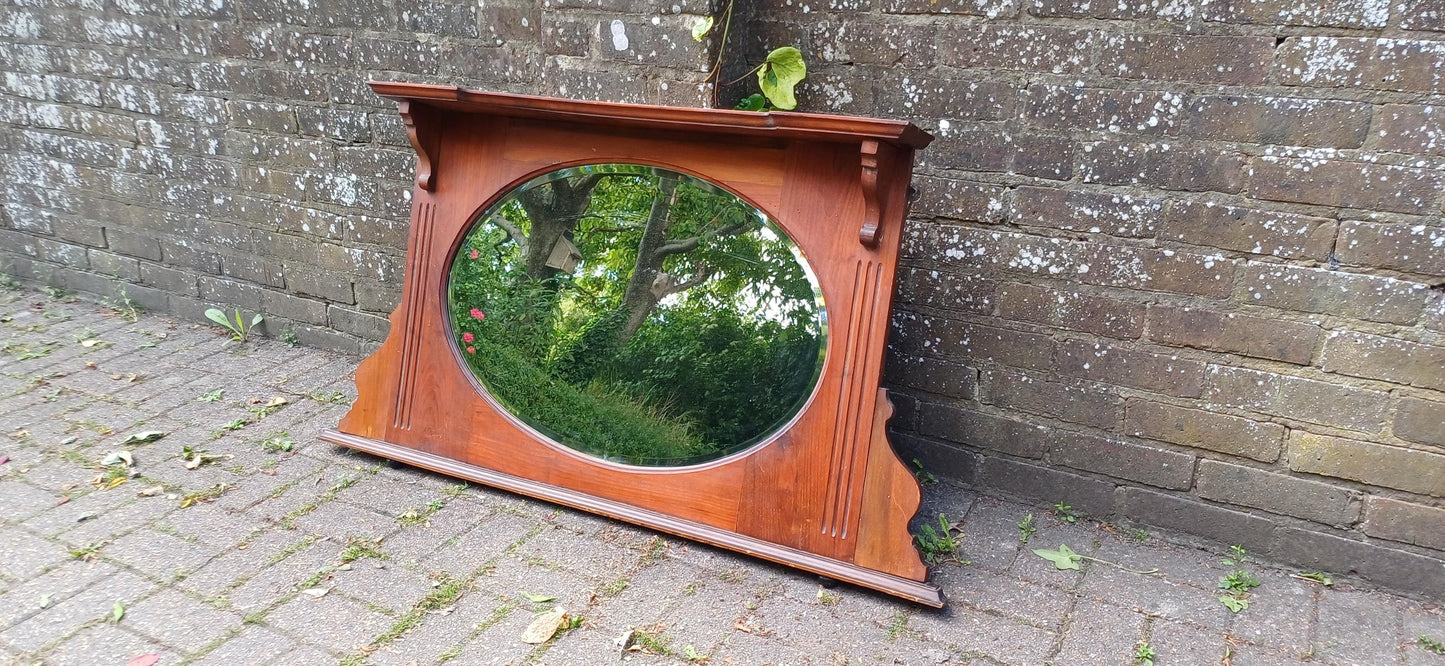 Antique 1920s Mahogany Wall Mirror with Decorative Cornice – Vintage Oval Glass Overmantel Mirror FREE LOCAL Delivery