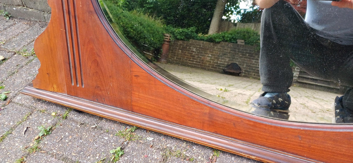 Antique 1920s Mahogany Wall Mirror with Decorative Cornice – Vintage Oval Glass Overmantel Mirror FREE LOCAL Delivery