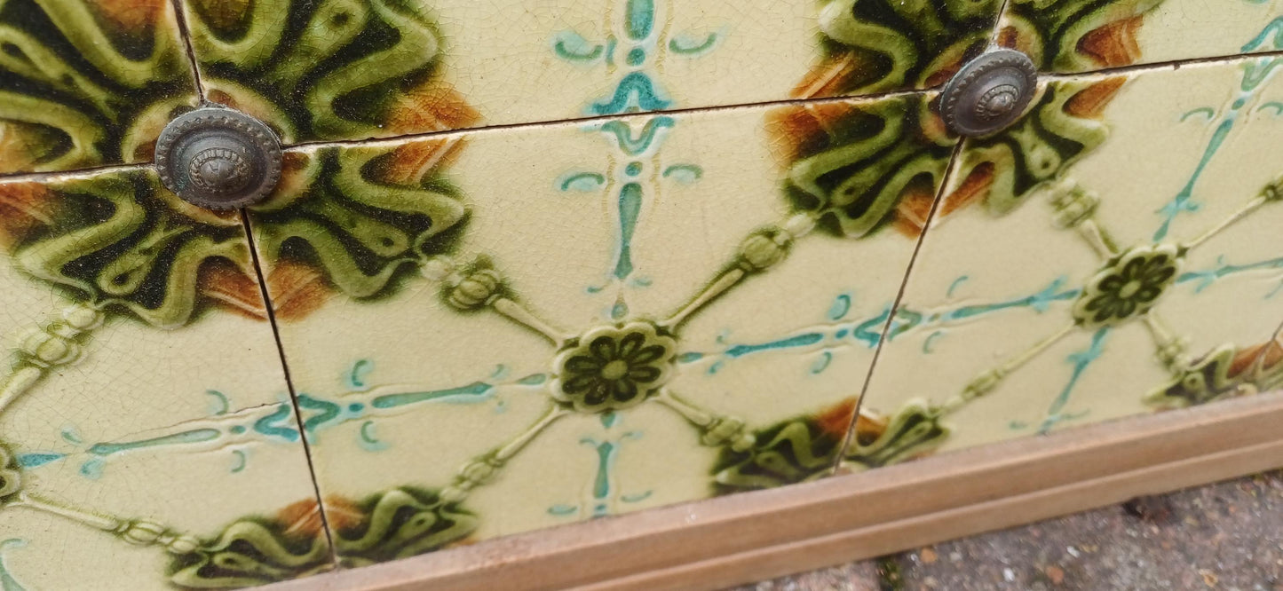 Huge Victorian Washstand Back Original Art Nouveau Majolica Tiles Carved Mirror Overmantel Antique Salvaged Mantelpiece FREE HAND Delivery
