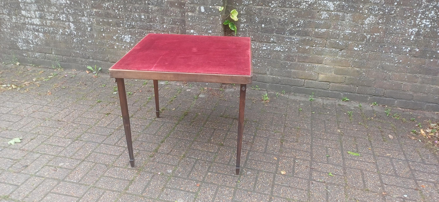 Antique Victorian Folding Card Jigsaw Table Red Velvet Baize Top, Collapsible Legs And Rare Original Metal Spring Action Lock Mechanism