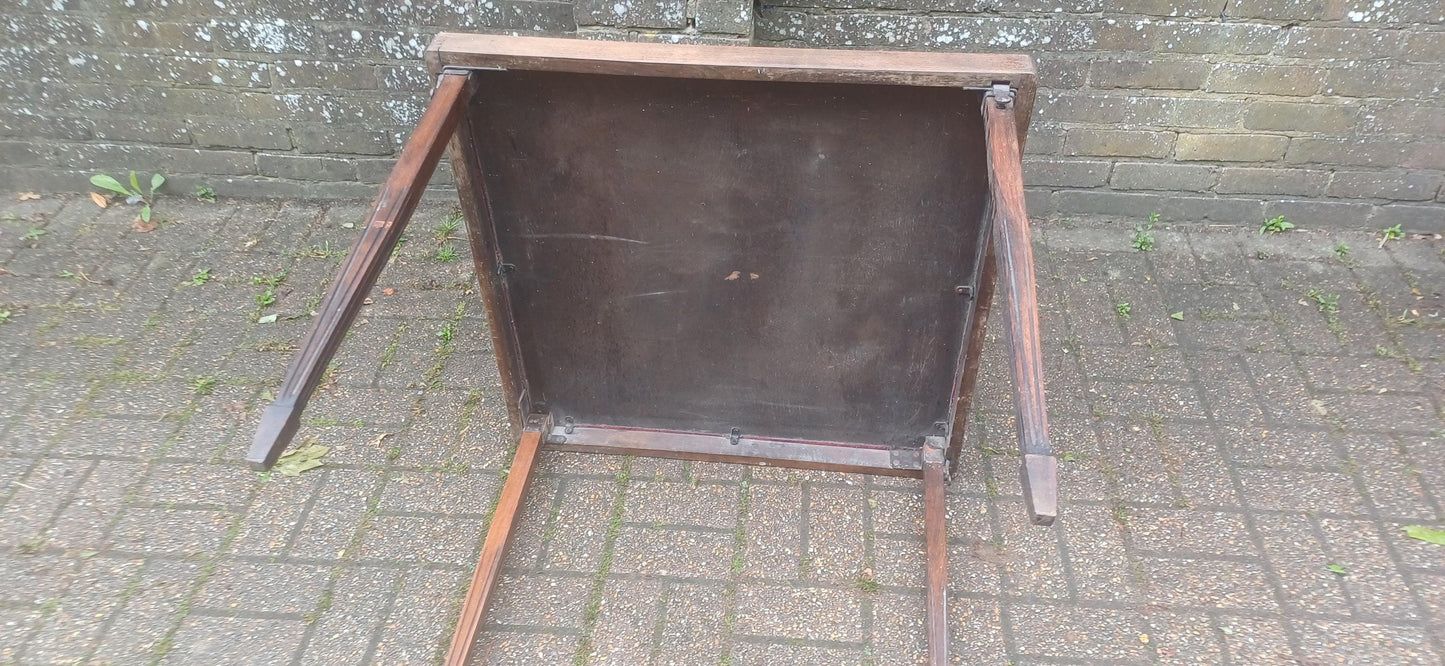 Antique Victorian Folding Card Jigsaw Table Red Velvet Baize Top, Collapsible Legs And Rare Original Metal Spring Action Lock Mechanism