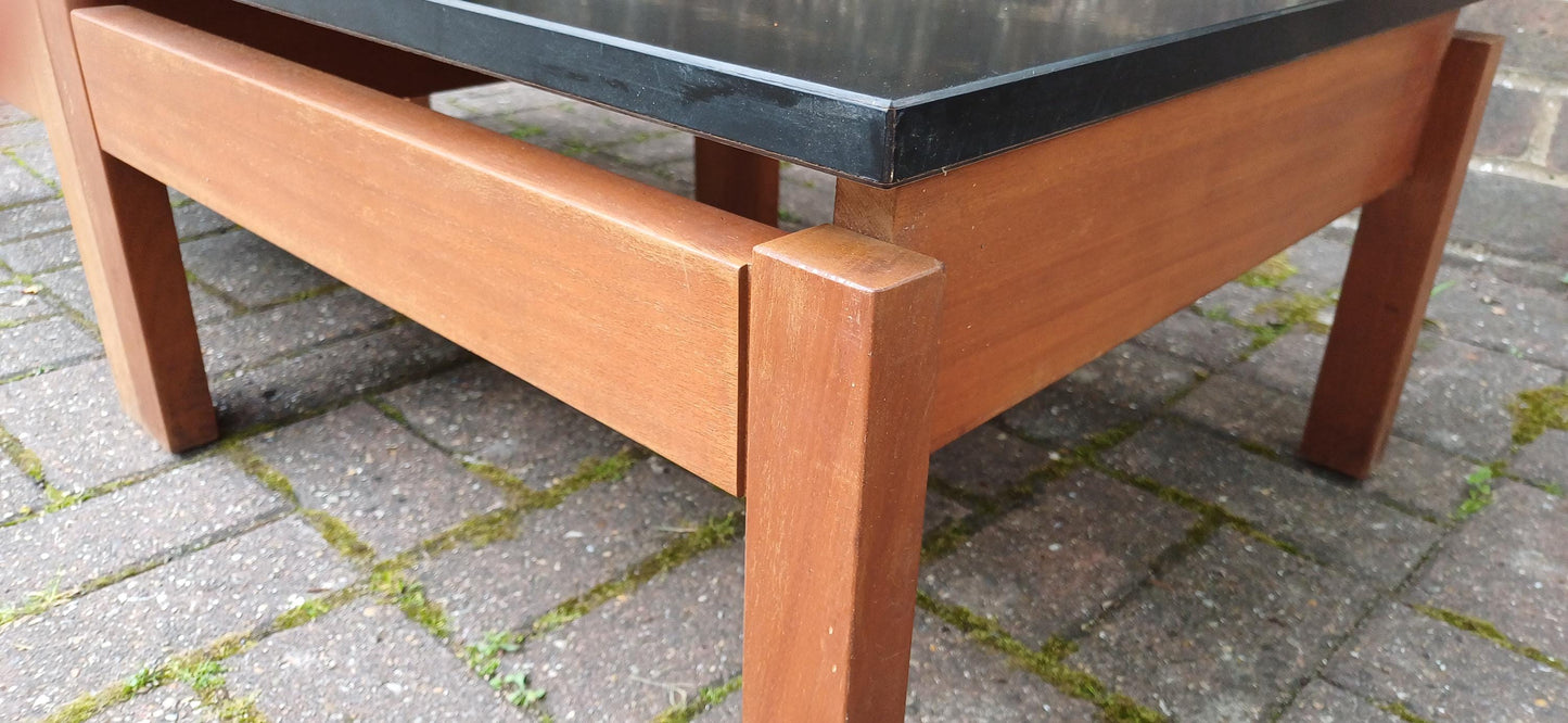 Pair of Vintage 1960s Teak & Black Formica Floating Coffee Tables – Modular Mid Century Modern Design – Use Together or Apart