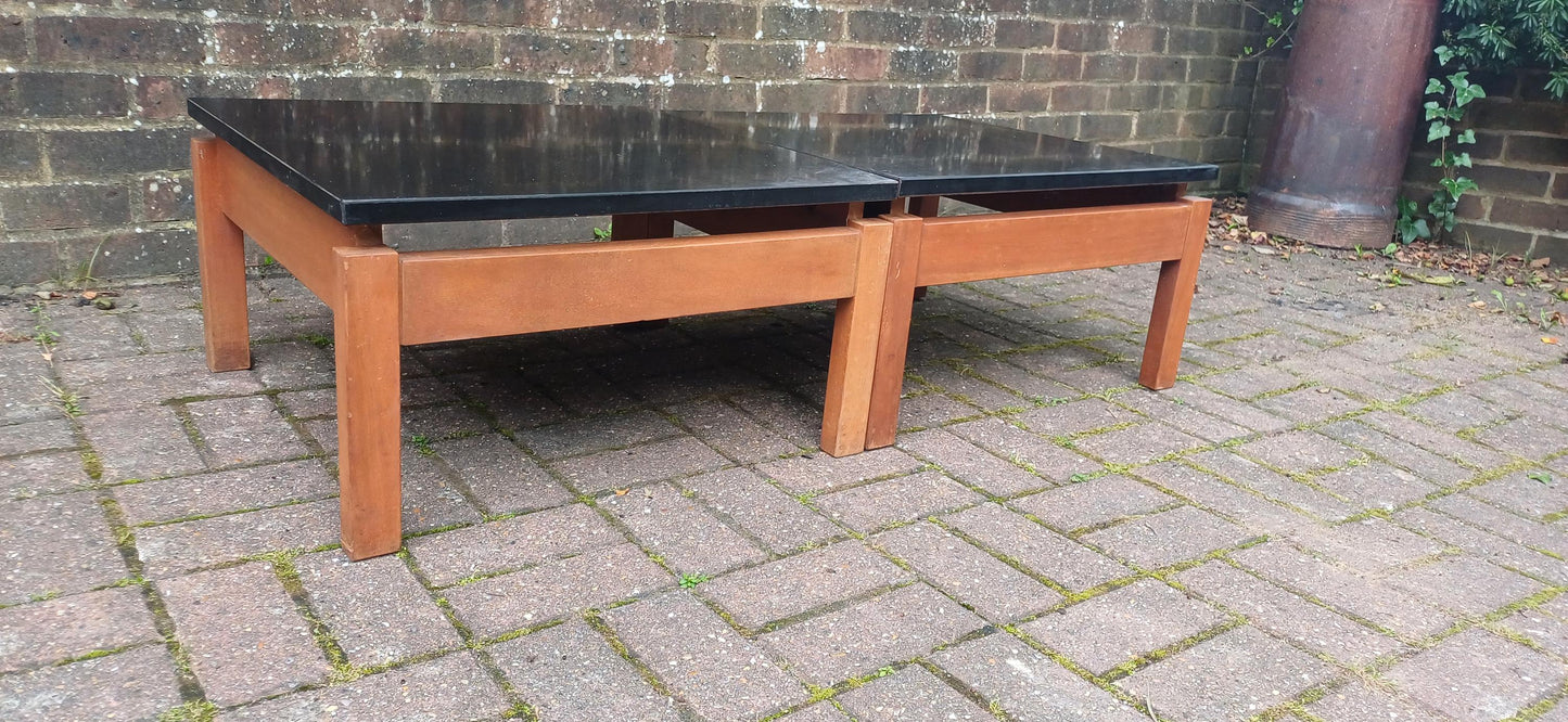 Pair of Vintage 1960s Teak & Black Formica Floating Coffee Tables – Modular Mid Century Modern Design – Use Together or Apart