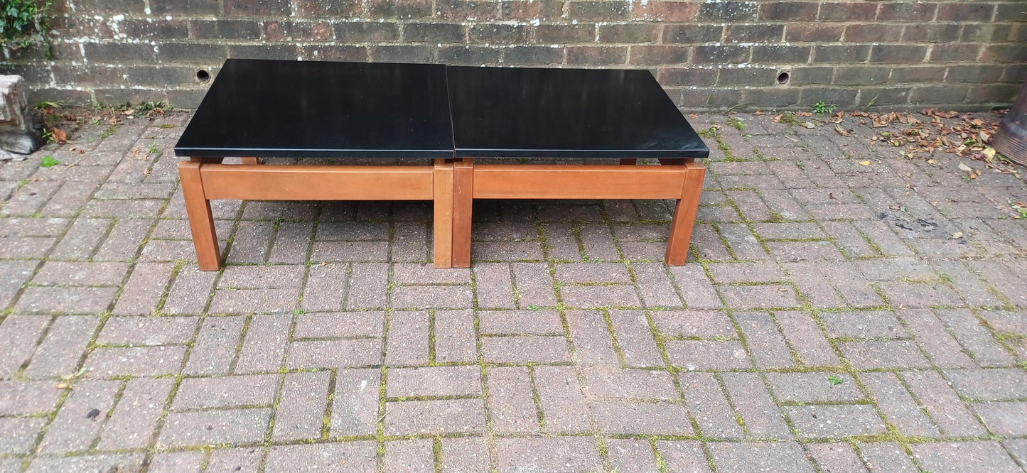Pair of Vintage 1960s Teak & Black Formica Floating Coffee Tables – Modular Mid Century Modern Design – Use Together or Apart