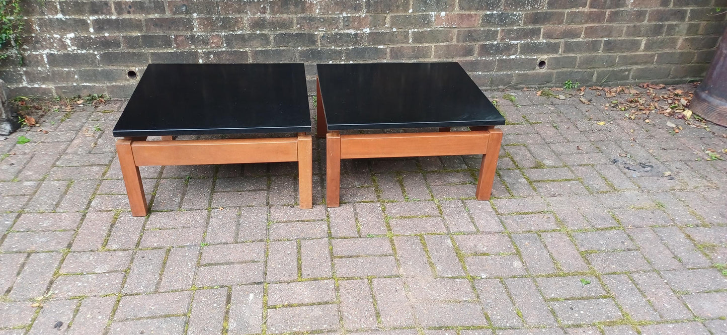 Pair of Vintage 1960s Teak & Black Formica Floating Coffee Tables – Modular Mid Century Modern Design – Use Together or Apart