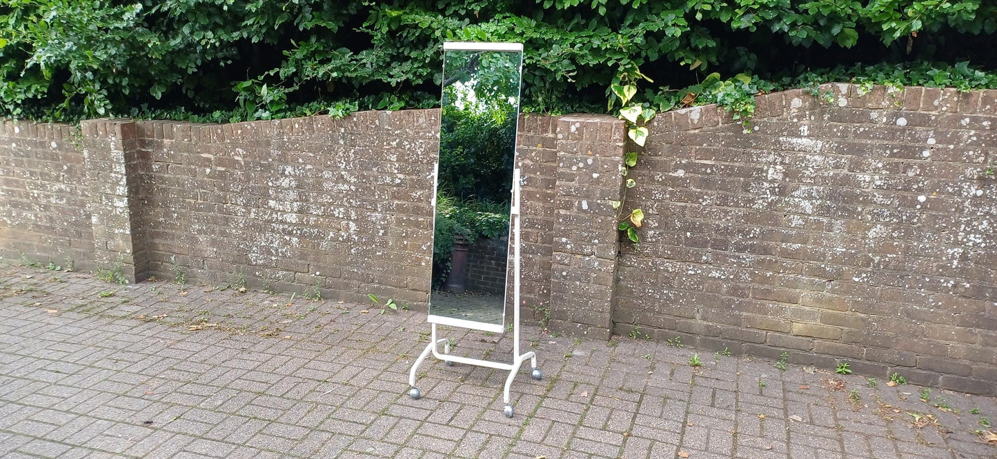 Vintage Industrial Free Standing Dressing Mirror on Castors Adjustable Retro Shop Display Metal Frame Rolling Mirror FREE HAND Delvery