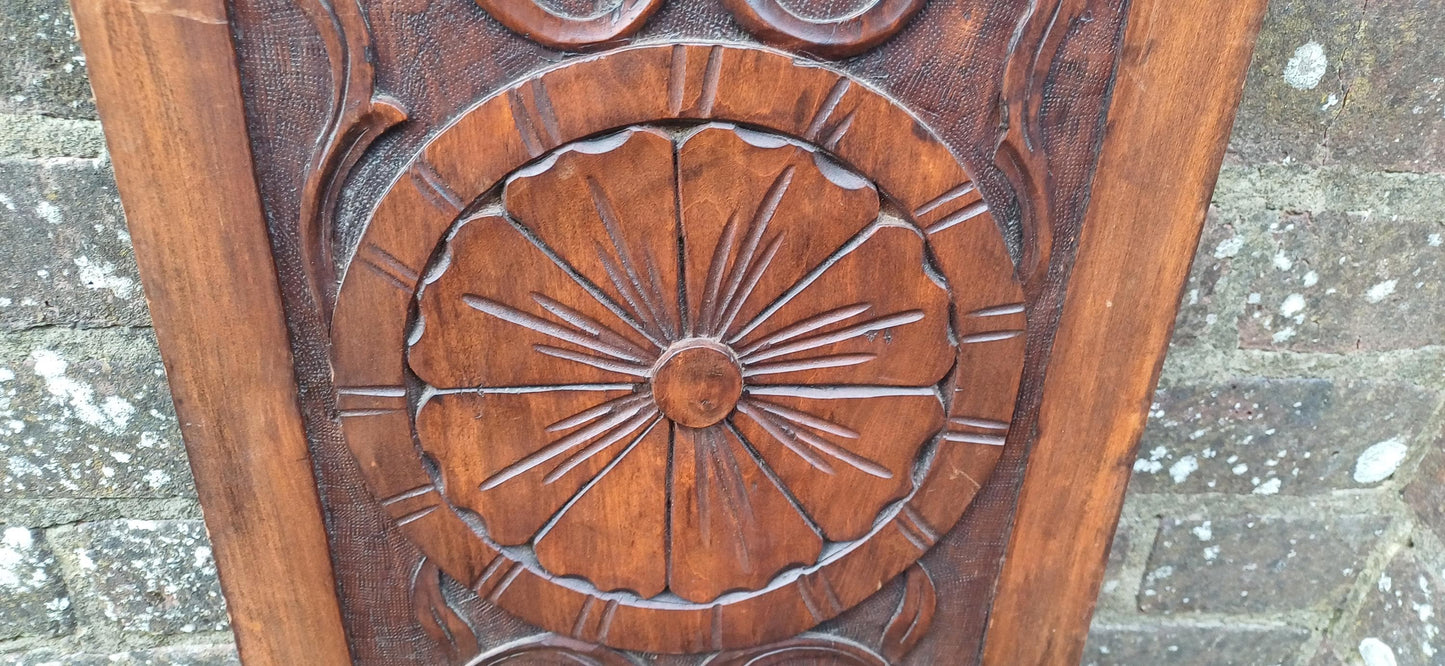 Tall Antique Hand Carved Wood Wall Panel Plaque With Neoclassical Foliate Detailing, Rich Patina, Victorian Country House Charm