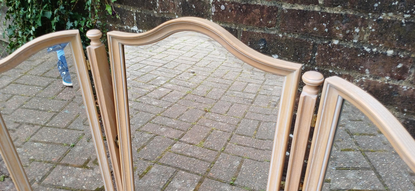 Vintage 1920s Limed Oak Dressing Table Mirror Bevelled Glass, Tilting Centre, Swing Panels, Elegant Vanity Display, Shabby Chic Style