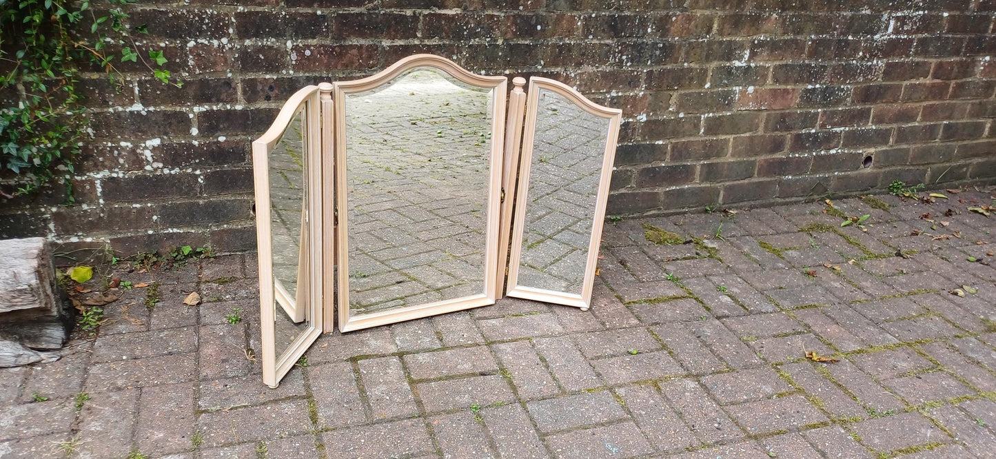 Vintage 1920s Limed Oak Dressing Table Mirror Bevelled Glass, Tilting Centre, Swing Panels, Elegant Vanity Display, Shabby Chic Style