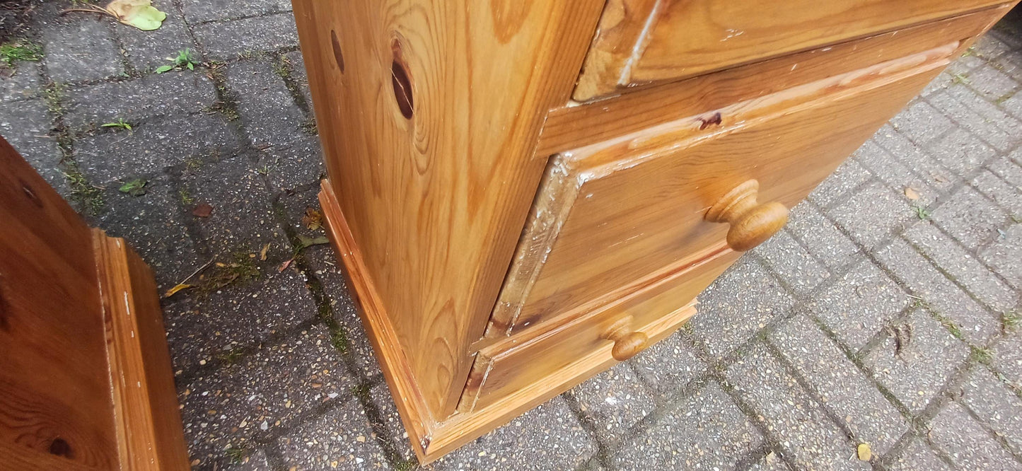 Pair of Useful This Rustic Solid Pine 4 Drawer Slim Flight Chest of Drawers | Vintage Storage Tallboys Rustic Shabby Chic FREE HAND Delivery