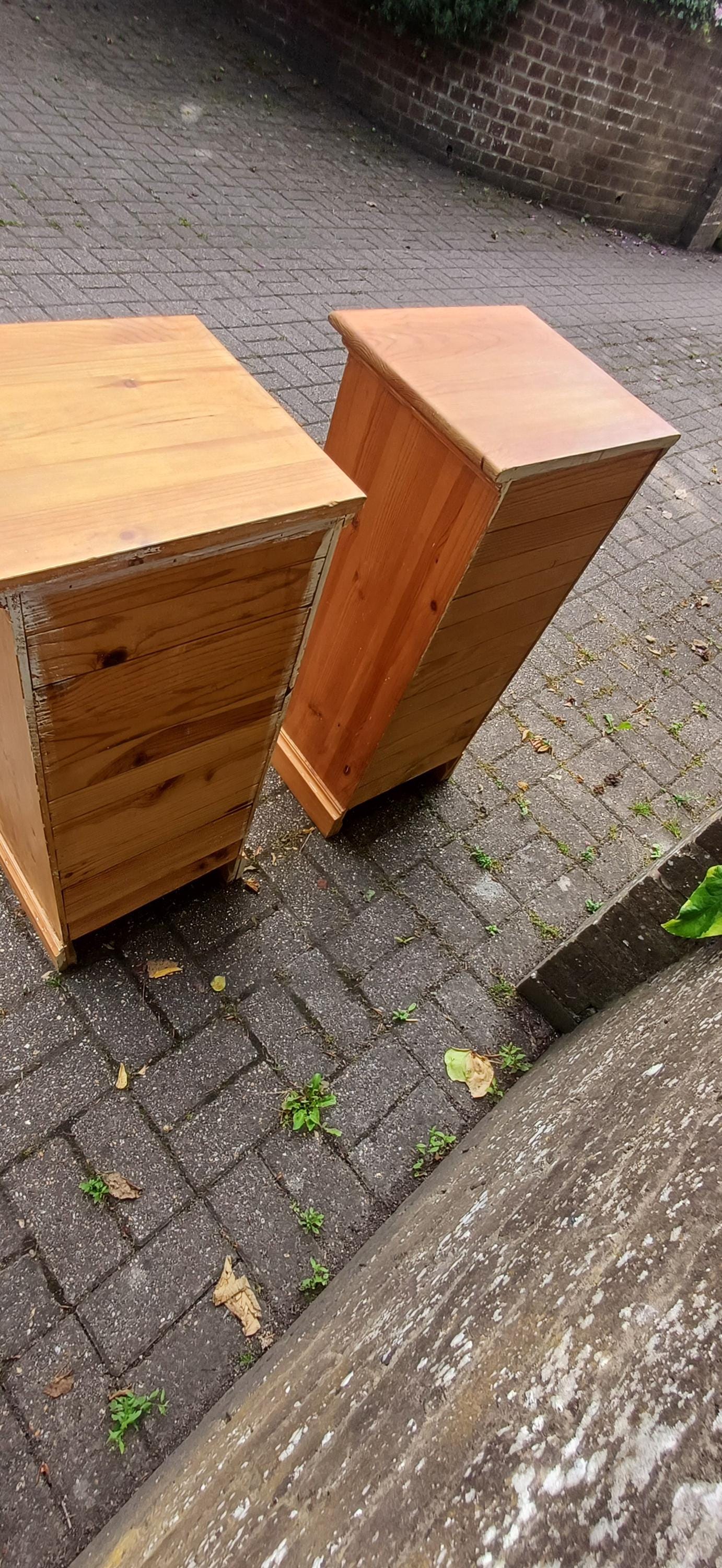 Pair of Useful This Rustic Solid Pine 4 Drawer Slim Flight Chest of Drawers | Vintage Storage Tallboys Rustic Shabby Chic FREE HAND Delivery