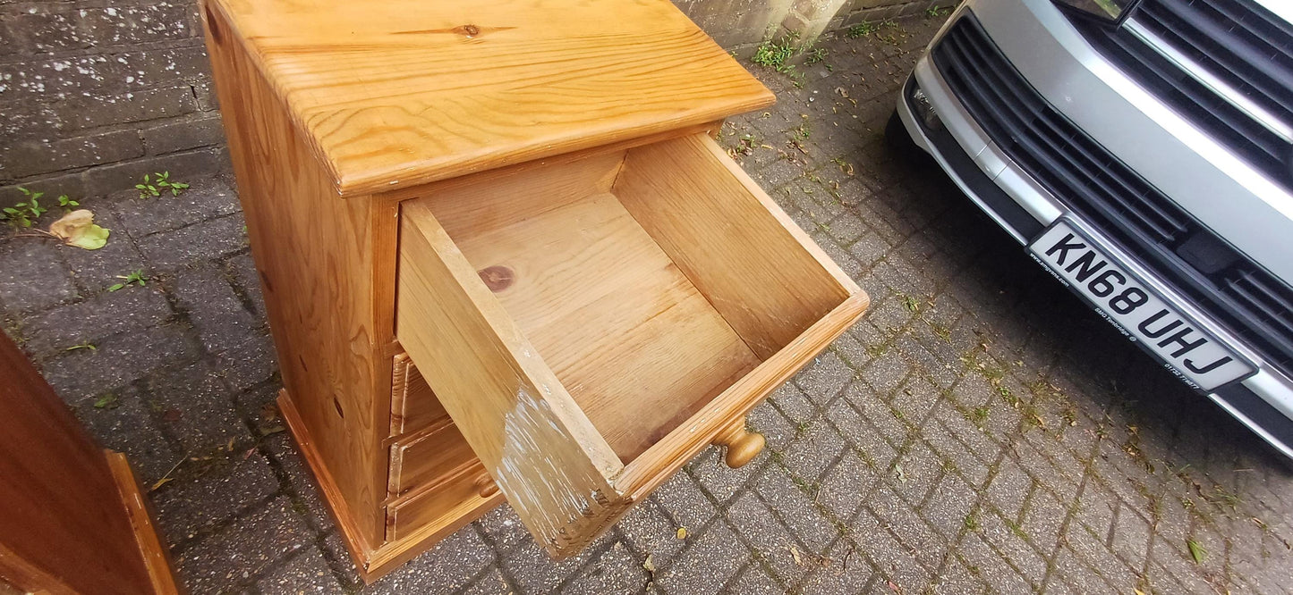 Pair of Useful This Rustic Solid Pine 4 Drawer Slim Flight Chest of Drawers | Vintage Storage Tallboys Rustic Shabby Chic FREE HAND Delivery