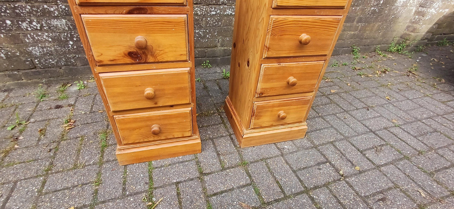 Pair of Useful This Rustic Solid Pine 4 Drawer Slim Flight Chest of Drawers | Vintage Storage Tallboys Rustic Shabby Chic FREE HAND Delivery