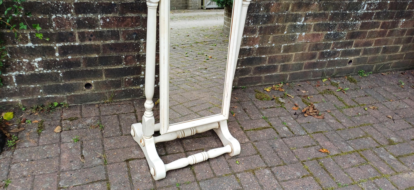 Vintage Full Length Cheval Mirror – Freestanding Swing Mirror in Cream – Distressed Painted Frame, Bedroom Decor, FREE HAND Delivery