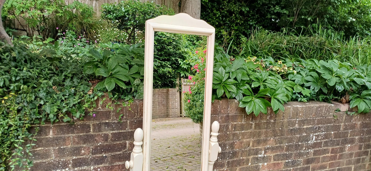 Vintage Full Length Cheval Mirror – Freestanding Swing Mirror in Cream – Distressed Painted Frame, Bedroom Decor, FREE HAND Delivery