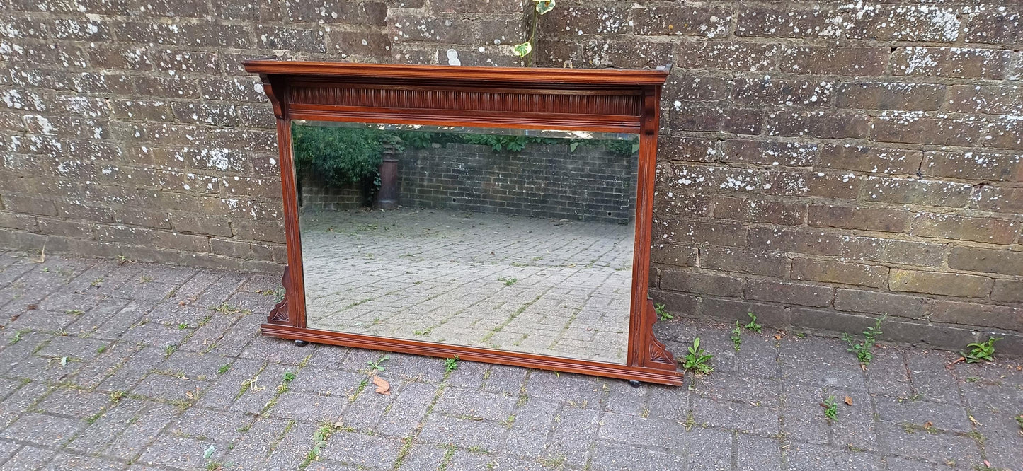 Large Antique Mahogany Over Mantel Mirror | Edwardian Style Carved Fireplace Mirror | Ornate Vintage Wall Mirror Hanging FREE HAND Delivery