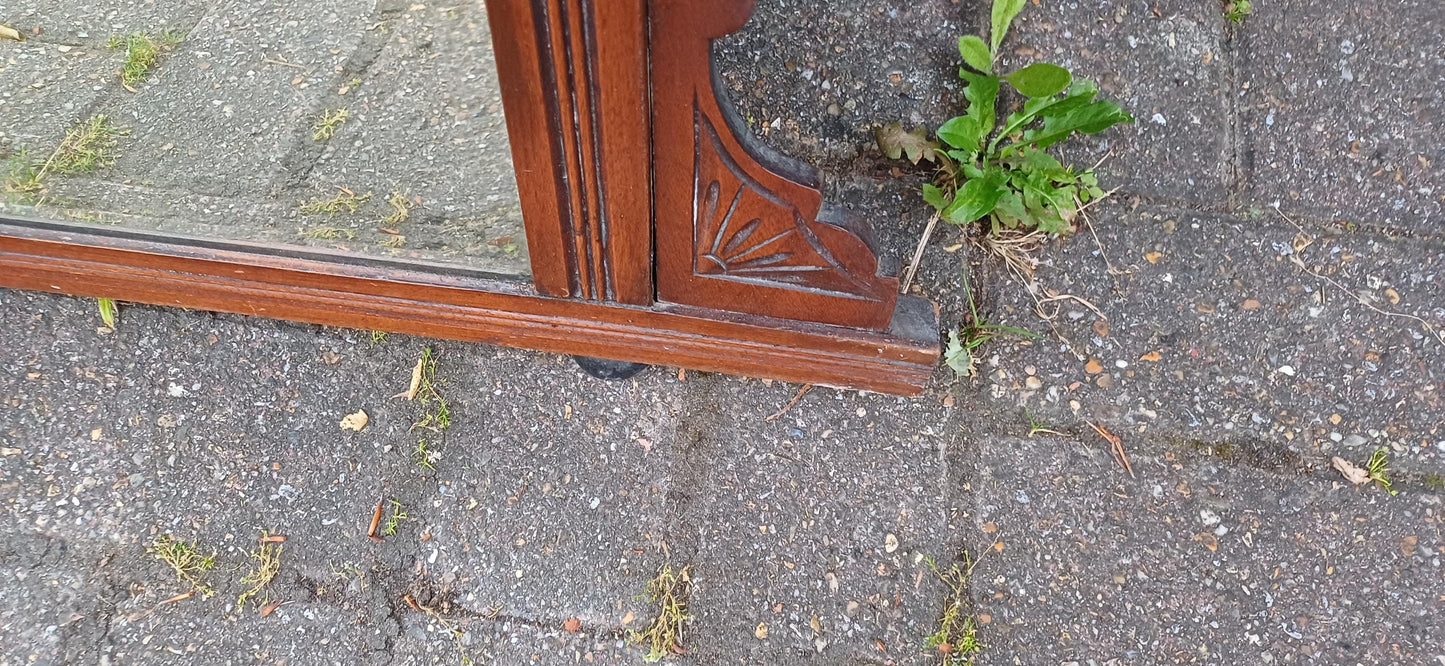 Large Antique Mahogany Over Mantel Mirror | Edwardian Style Carved Fireplace Mirror | Ornate Vintage Wall Mirror Hanging FREE HAND Delivery
