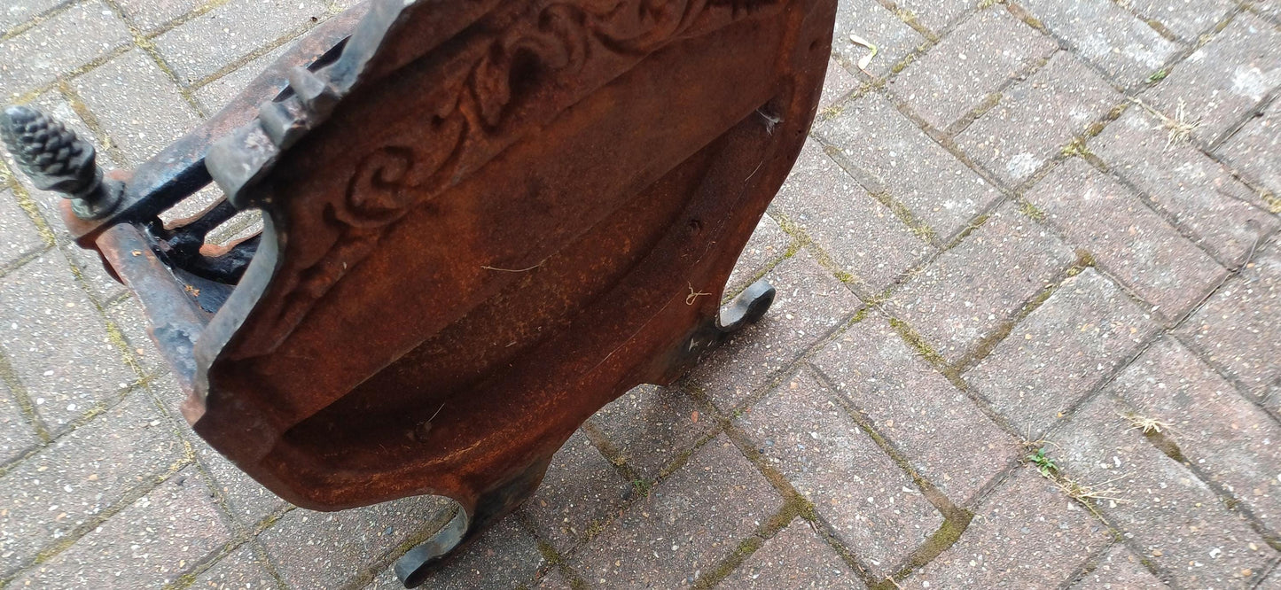 Antique Cast Iron Fire Grate Victorian Fireplace Basket Coal Decorative Ornate Scrollwork Lions Paw Feet Salvage Rustic Hearth Decor