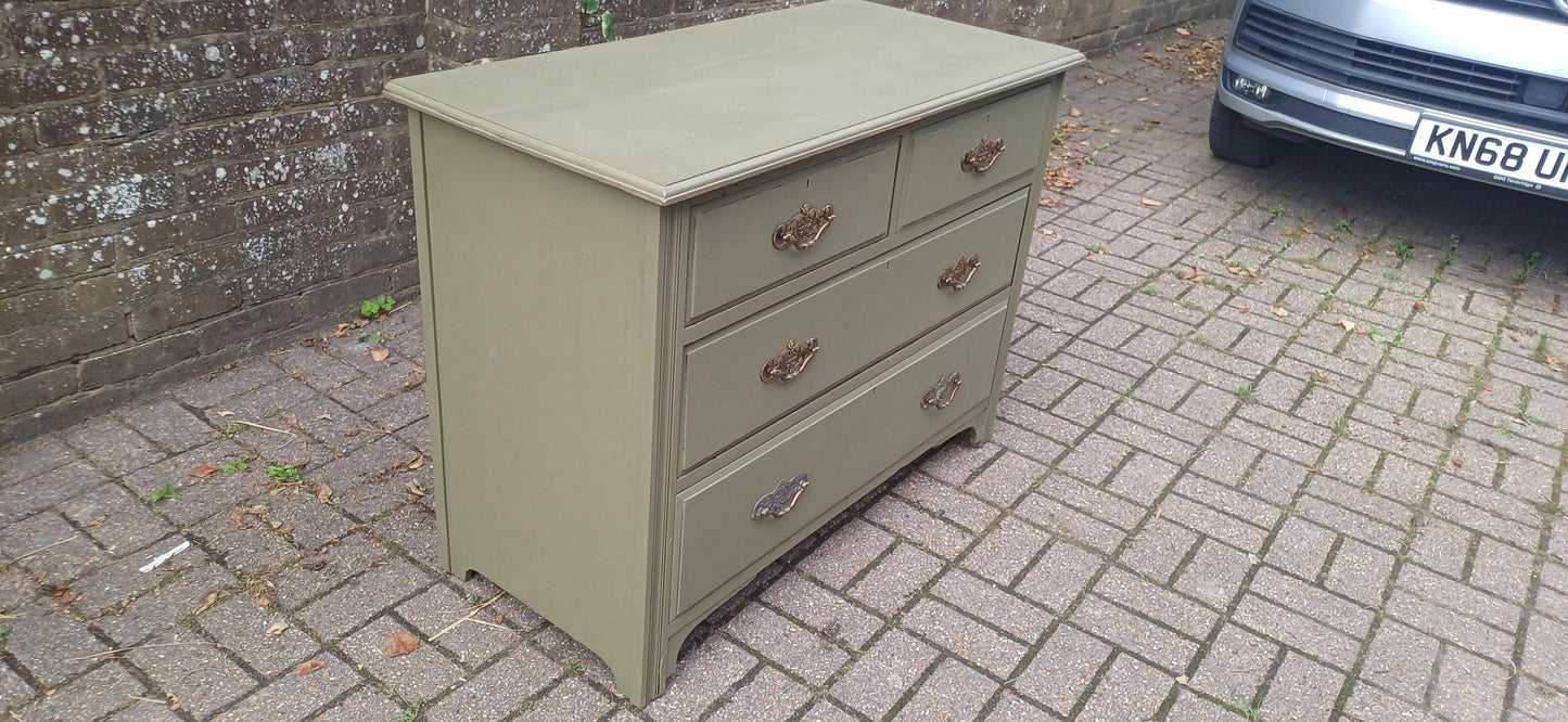 Vintage Olive Green Chest of Drawers Hand-Painted Antique Style Storage with Brass Handles Bedroom Furniture Shabby Chic FREE HAND Delivery
