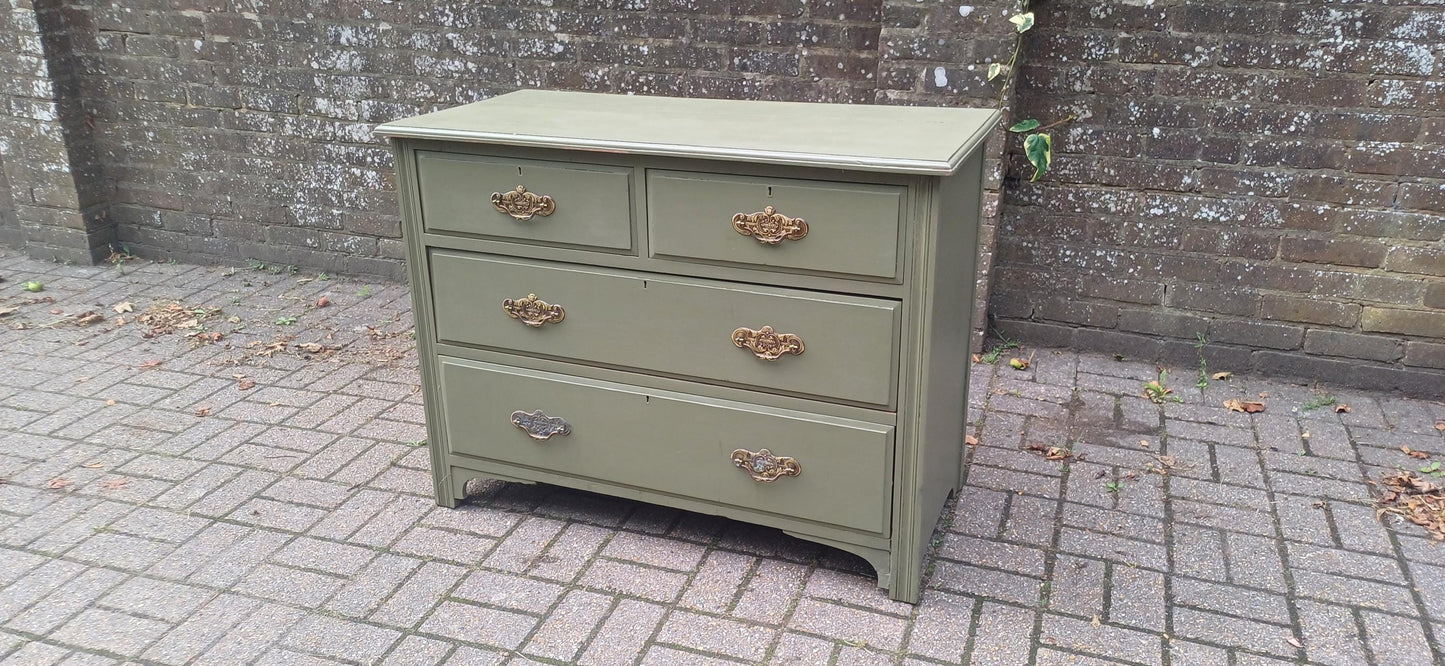 Vintage Olive Green Chest of Drawers Hand-Painted Antique Style Storage with Brass Handles Bedroom Furniture Shabby Chic FREE HAND Delivery
