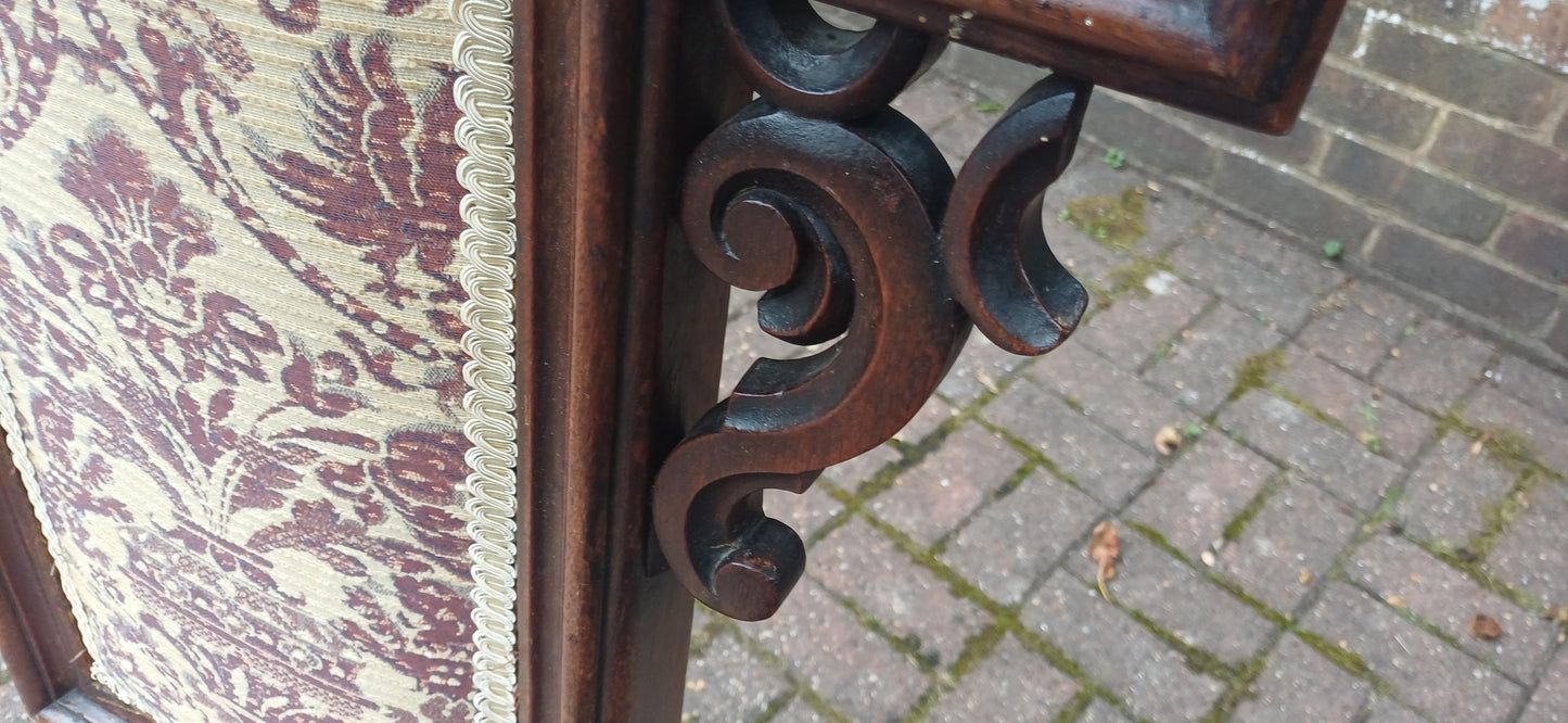 Antique Victorian Aesthetic Movement Nursing Chair with Ornate Carved Scrolls & T-Shaped Upholstered Back c1870s Mahogany FREE HAND Delivery
