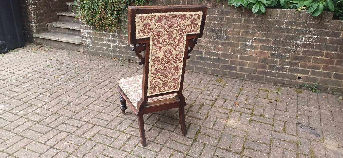 Antique Victorian Aesthetic Movement Nursing Chair with Ornate Carved Scrolls & T-Shaped Upholstered Back c1870s Mahogany FREE HAND Delivery
