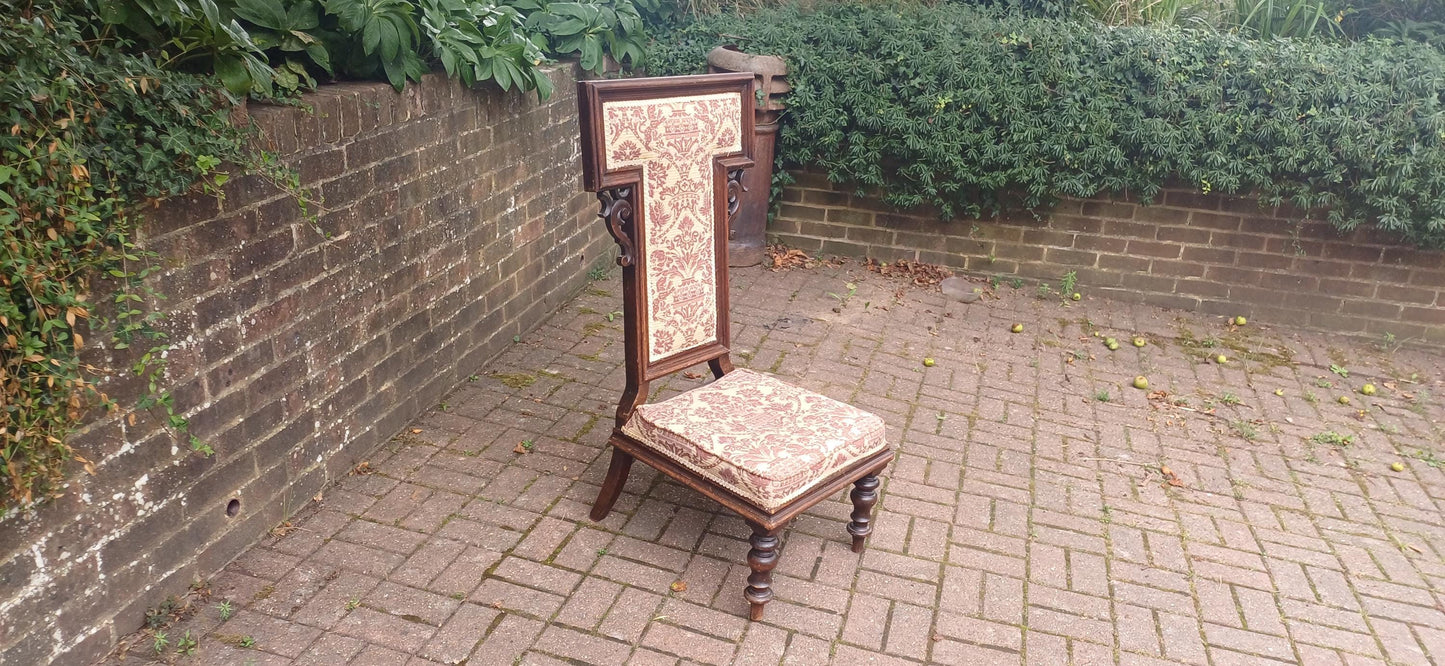 Antique Victorian Aesthetic Movement Nursing Chair with Ornate Carved Scrolls & T-Shaped Upholstered Back c1870s Mahogany FREE HAND Delivery