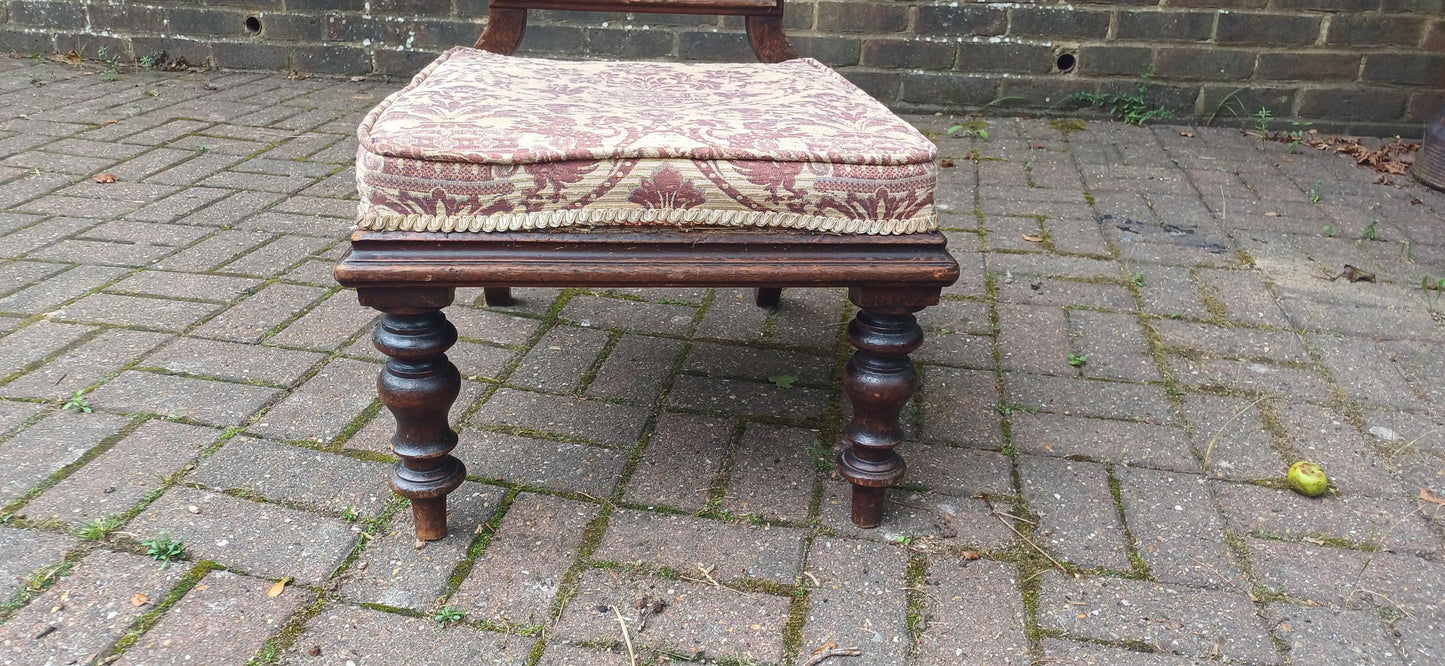Antique Victorian Aesthetic Movement Nursing Chair with Ornate Carved Scrolls & T-Shaped Upholstered Back c1870s Mahogany FREE HAND Delivery