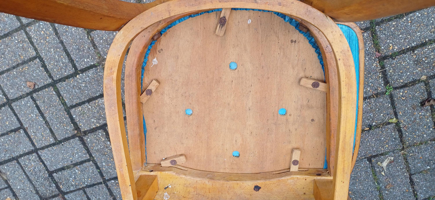 Pair of Vintage Retro Kitchen Chairs Classic 50s or 60s Utility Style Quirky Blue Seats Kitchen Dining Room Solid Beech