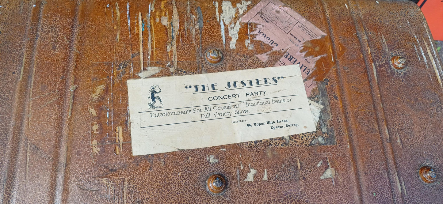 Vintage Victorian Industrial Metal Travel Trunk Storage Chest, Riveted Construction & Original Hardware –Quirky Coffee Table 'Jesters' Epson