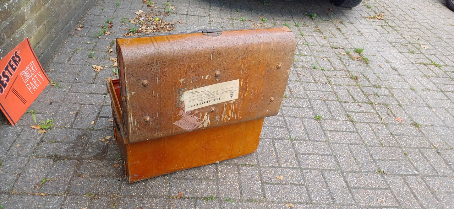 Vintage Victorian Industrial Metal Travel Trunk Storage Chest, Riveted Construction & Original Hardware –Quirky Coffee Table 'Jesters' Epson