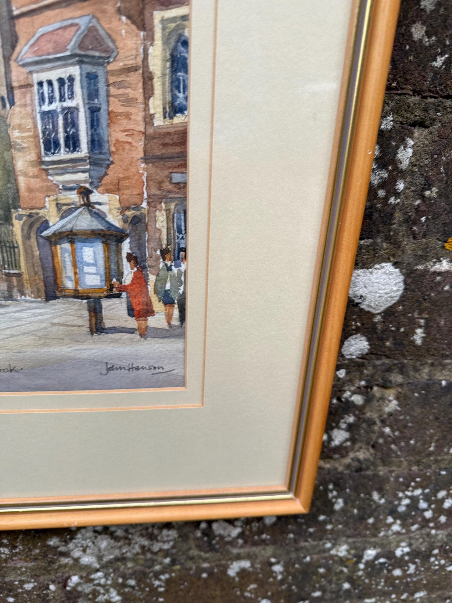 Framed Vintage Watercolour of St. Dunstan’s Church Cranbrook by John Hanson – Original Kent Street Scene, Signed, Charming Detail