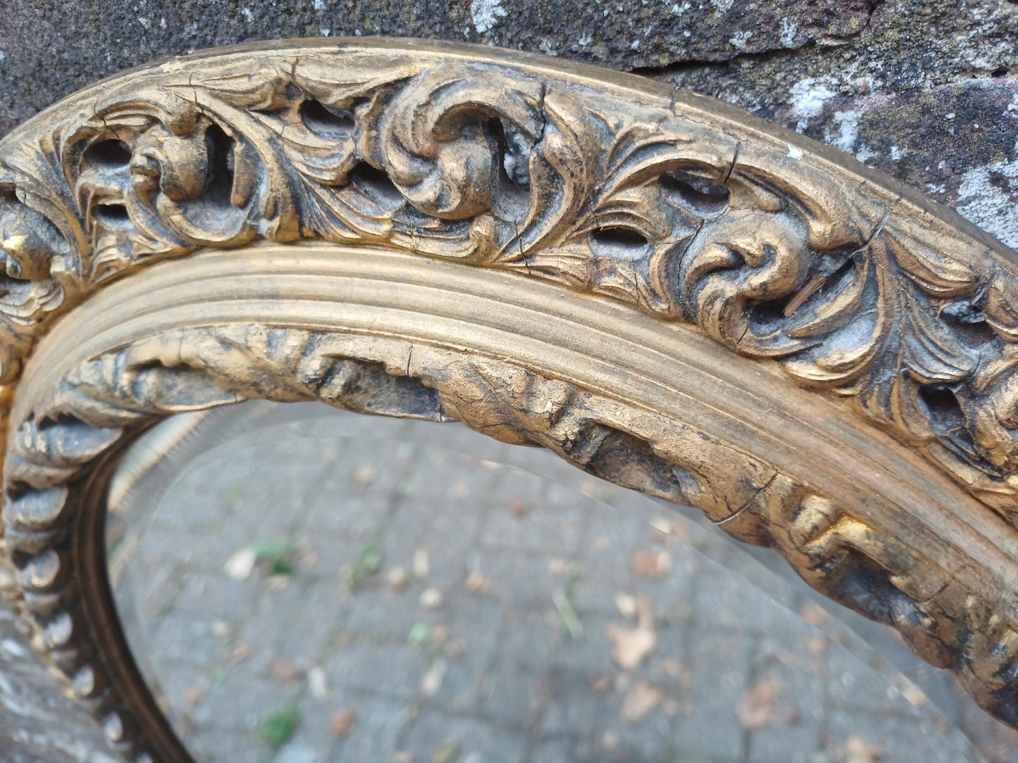 Massive Antique Oval Gilt Mirror Ornate Rococo Revival Wall Mirror Acanthus Leaf Frame Vintage French Style 103 x 57 cm FREE HAND Delivery