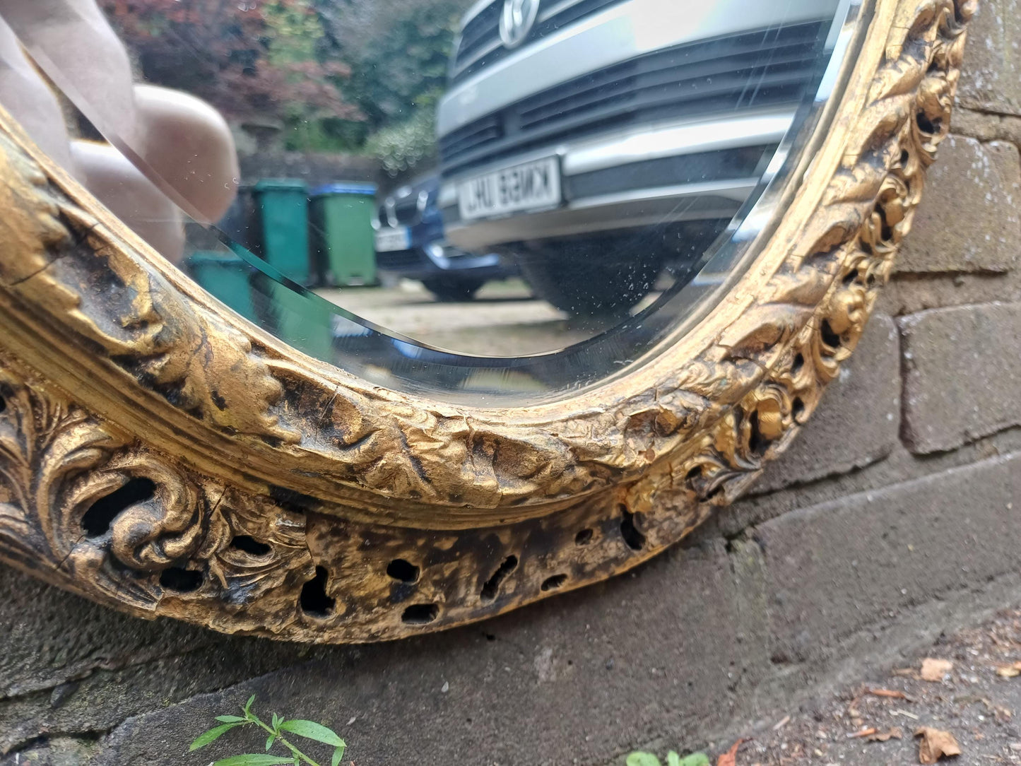Massive Antique Oval Gilt Mirror Ornate Rococo Revival Wall Mirror Acanthus Leaf Frame Vintage French Style 103 x 57 cm FREE HAND Delivery