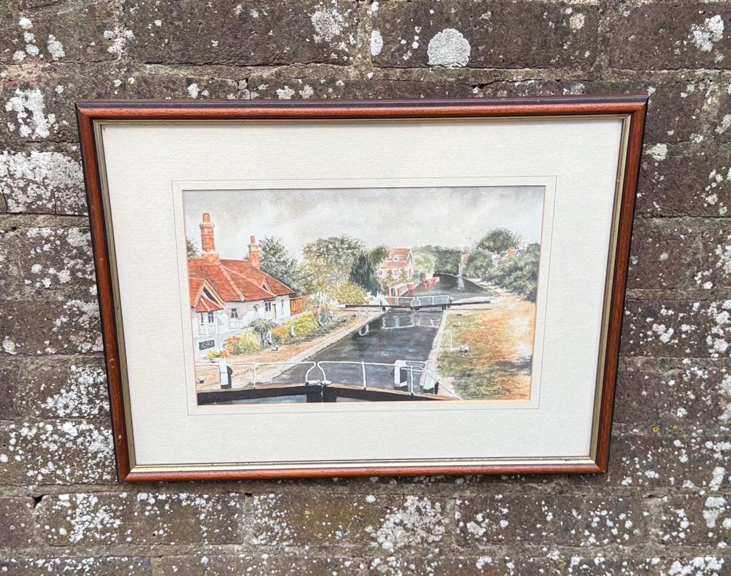 canal boat, canals watercolour, english waterways, 1990s watercolour by thelma dudley