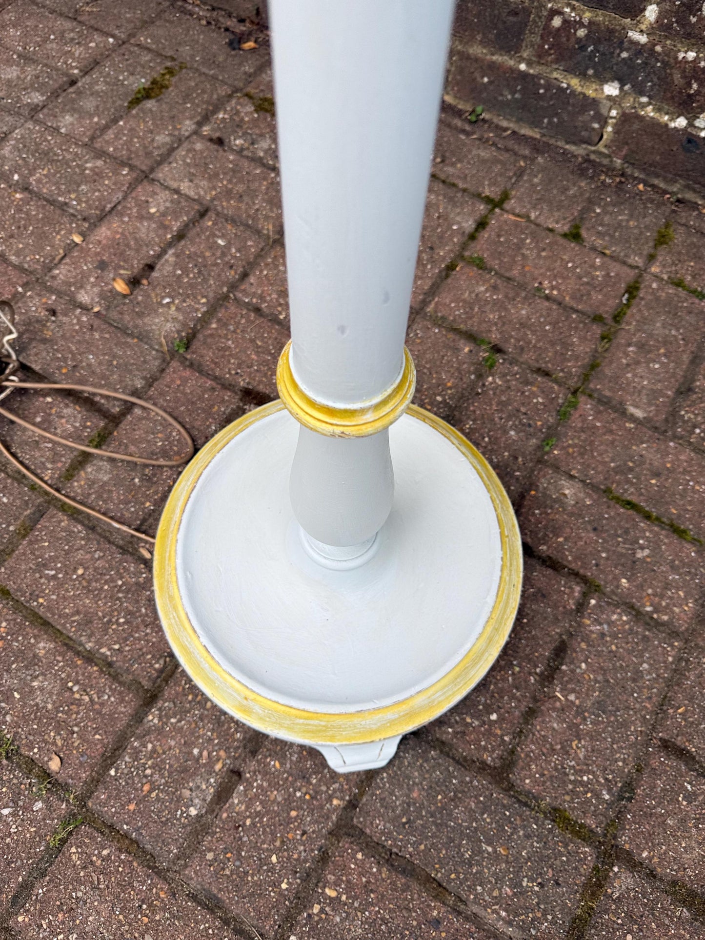 Upcycled Early 20th Century Vintage Standard Lamp, Duck Egg Blue and Gold, Hand Painted in Farrow & Ball ‘Borrowed Light’ PAT tested working