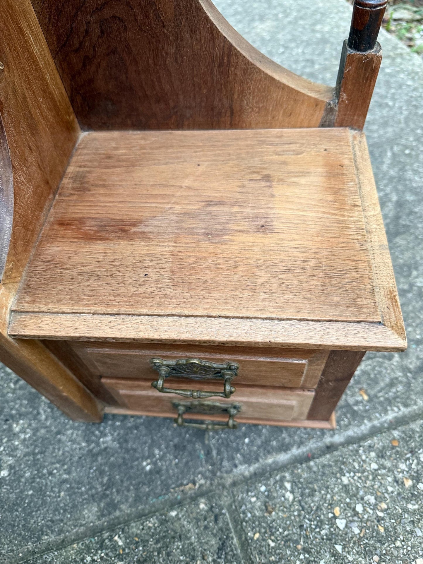 Antique Wooden Corner Shelf with Drawers – Repurposed Dressing Table End as wall shelf or counter top unit - plant stand, storage shelves