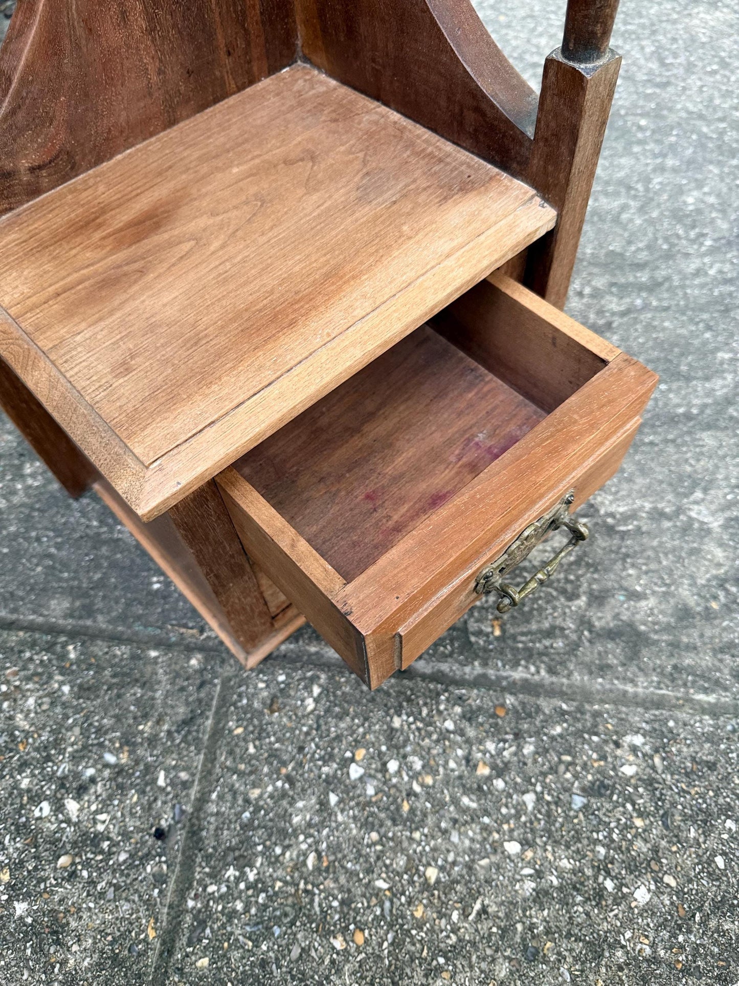 Antique Wooden Corner Shelf with Drawers – Quirky Repurposed Dressing Table End as wall shelf or counter top unit - plant stand, shelves